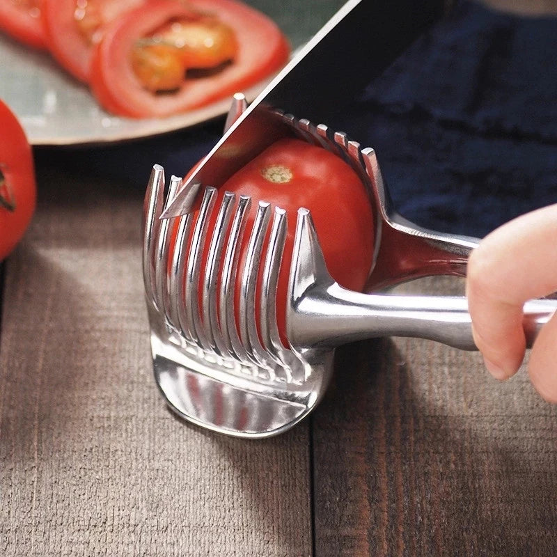 L&Rs Handy Stainless Steel Onion Holder Potato Tomato Slicer